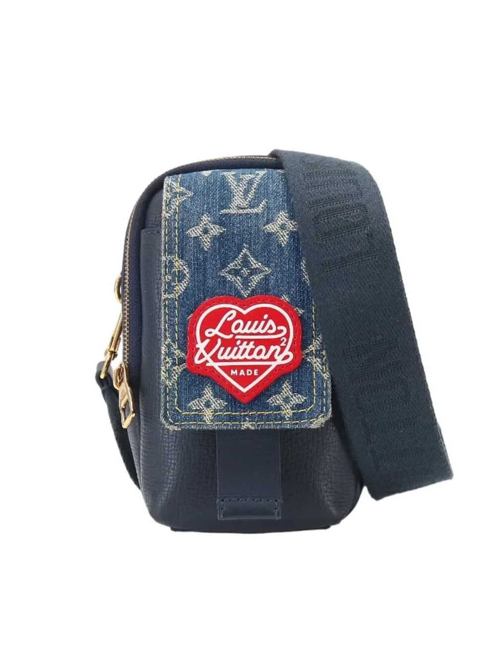 Louis Vuitton LV Square Double Fo Pouch Shoulder Bag Monogram Denim Leather